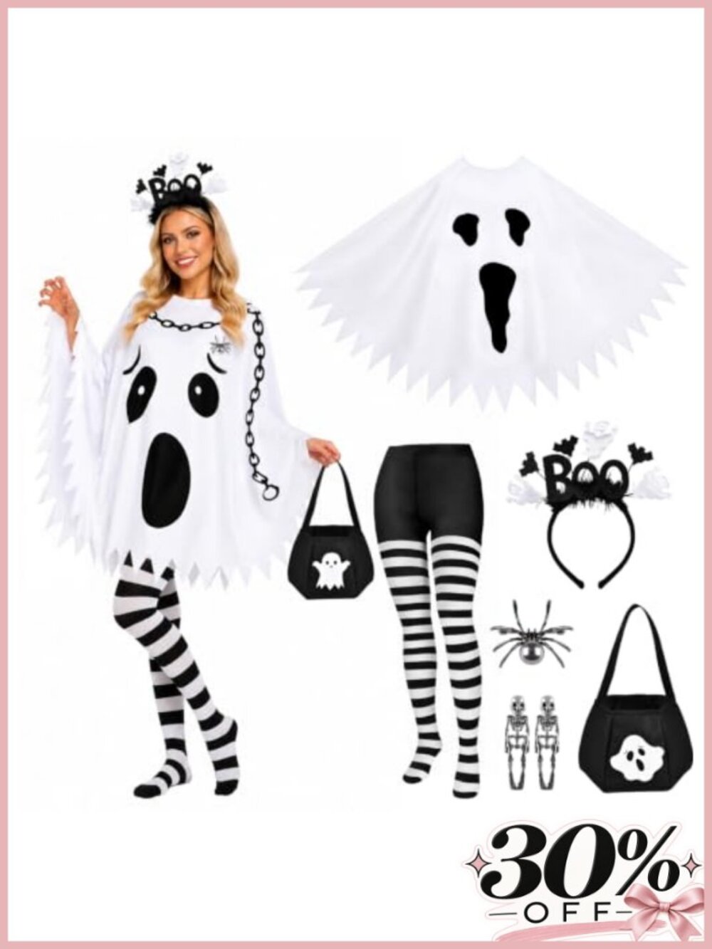 Women's Halloween Ghost Costume Set - 6 Piece Adult Cosplay Outfit